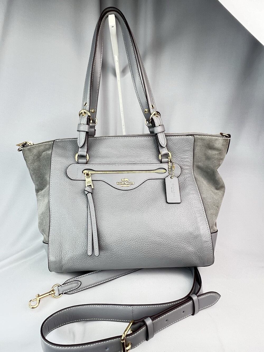 Coach Kleo Carryall Leather Suede Shoulder Crossbody Bag C5689 Granite